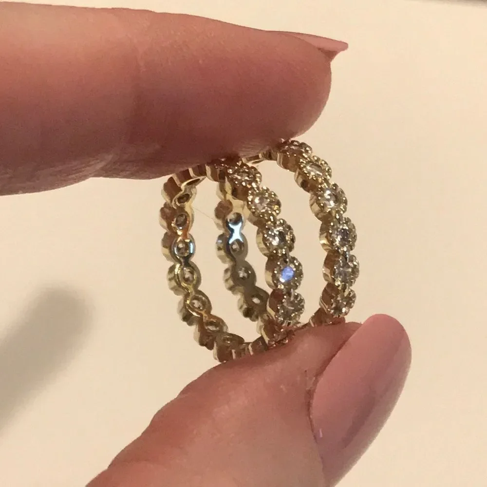 2 ETERNITY RINGS STACK SIMULATED DIAMOND COSTUME CZ GOLD TONE